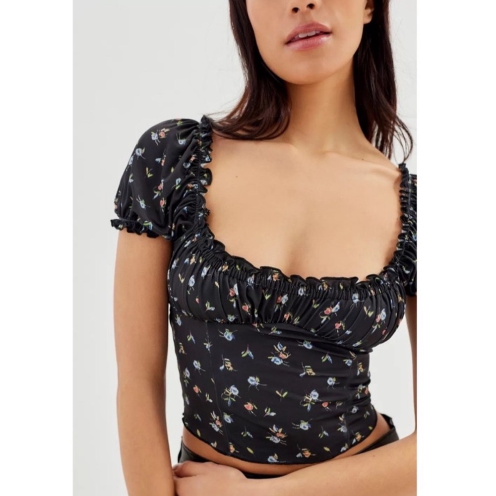 Urban Outfitters Black Floral Crop Top